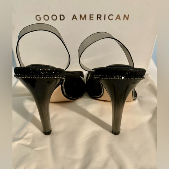 NEW Good American Black Glitter Strappy High Heels Women 5 Square Open Toe Party - Picture 3 of 6